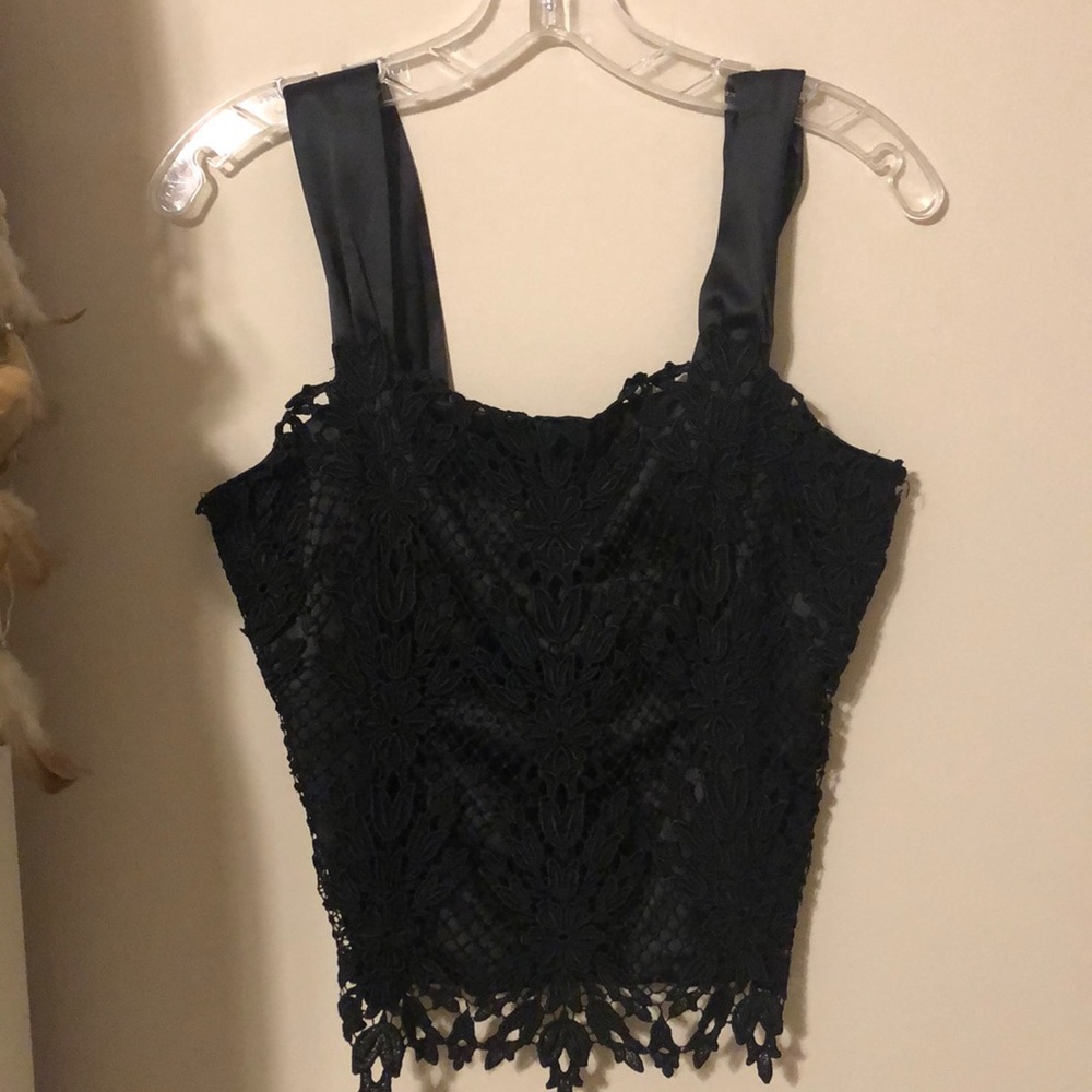 Black Tank Top with a Flower Lace Design